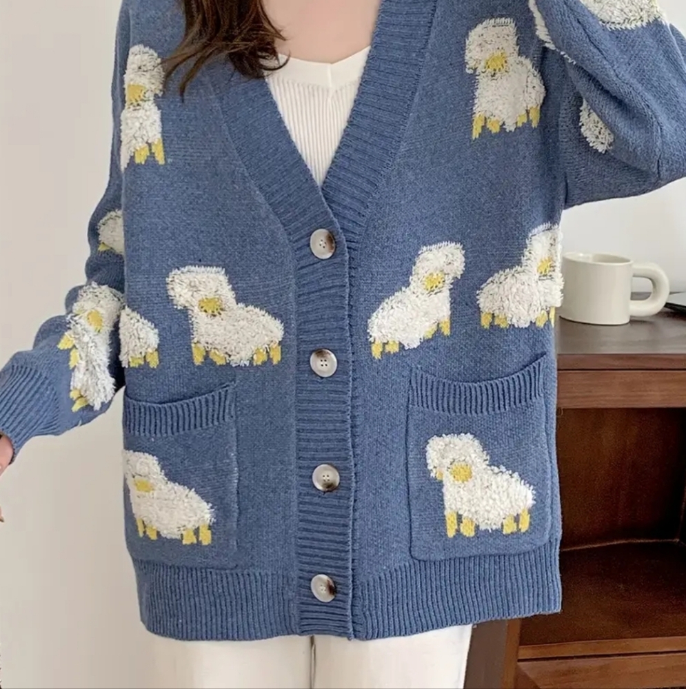 Whimsical Blue and White Sheep Cardigan